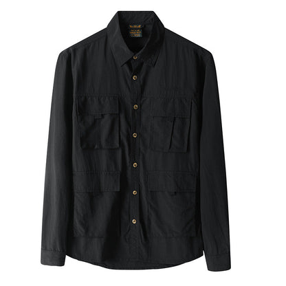 Mens Long-Sleeve Fashionable Casual Solid-Color Shirt