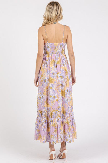 Floral Smocked Back Ruffled Hem Maxi Cami Dress For Summer – Boho Chic, Trendy, Fluttering, Feminine &amp; Effortlessly Stylish