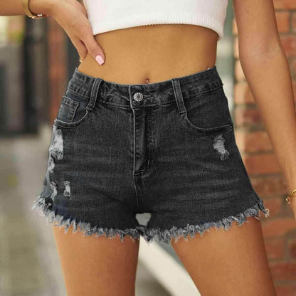 Raw Hem Distressed Denim Shorts for Casual Summer Style