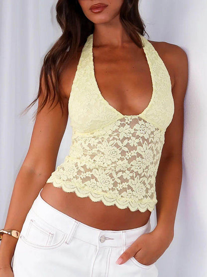 Lace Backless Halter Neck Cami for Women - Trendy Style