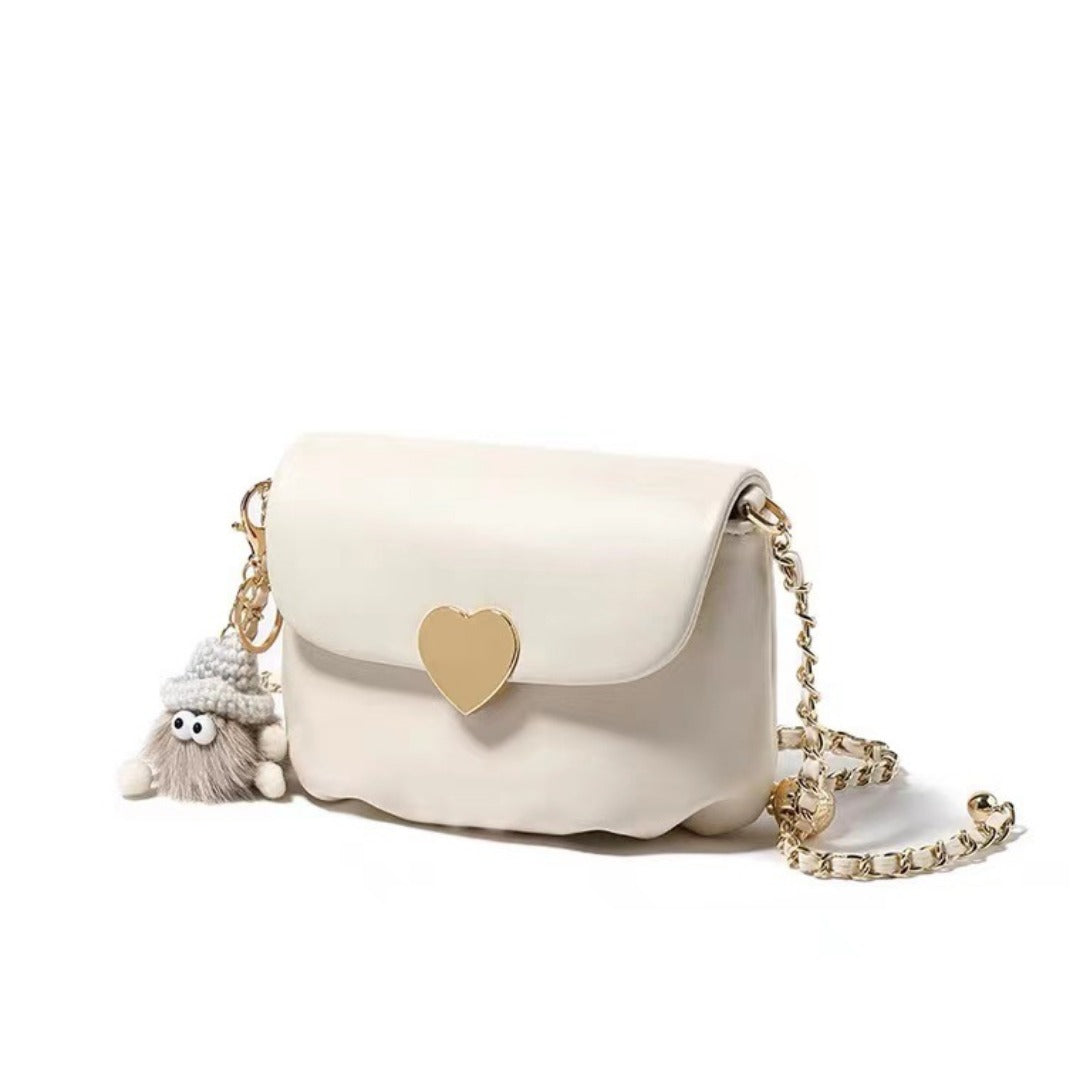 Elegant Small Crossbody White Bag for Female - Simple &amp; Versatile Shoulder Cloud Bag with Chain Design