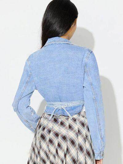 Asymmetric Slit Collared Neck Long Denim Top for Women
