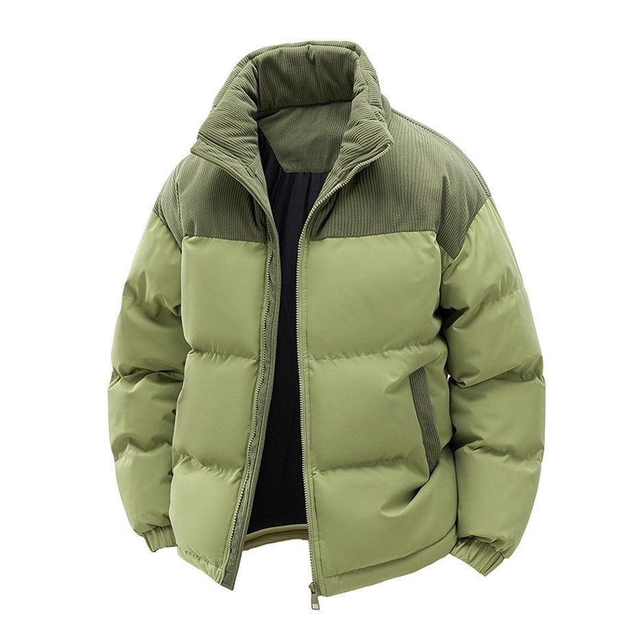 Thick Corduroy Patchwork Jacket Winter Zip-up Stand Collar Coat Casual Commuter Long-sleeved Cardigan Top Outwear Women&