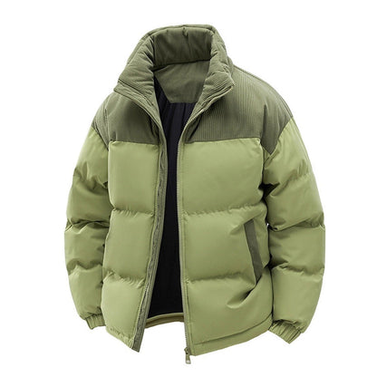 Thick Corduroy Patchwork Jacket Winter Zip-up Stand Collar Coat Casual Commuter Long-sleeved Cardigan Top Outwear Women&