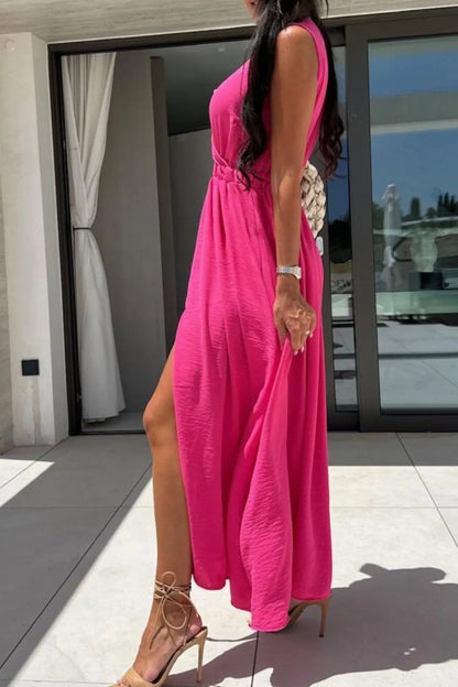 Surplice Sleeveless Slit Maxi Dress