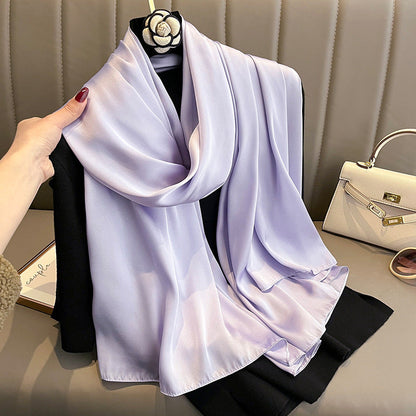 Korean-style Springautumn New Solid-color Summer Sun-protection Beach Scarf Womens Silk Scarf