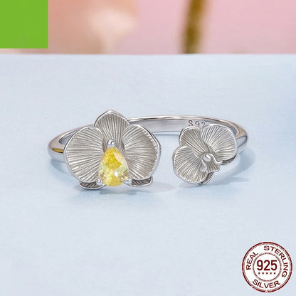 Sterling Silver Phalaenopsis Open Ring Fashion Exquisite And Versatile
