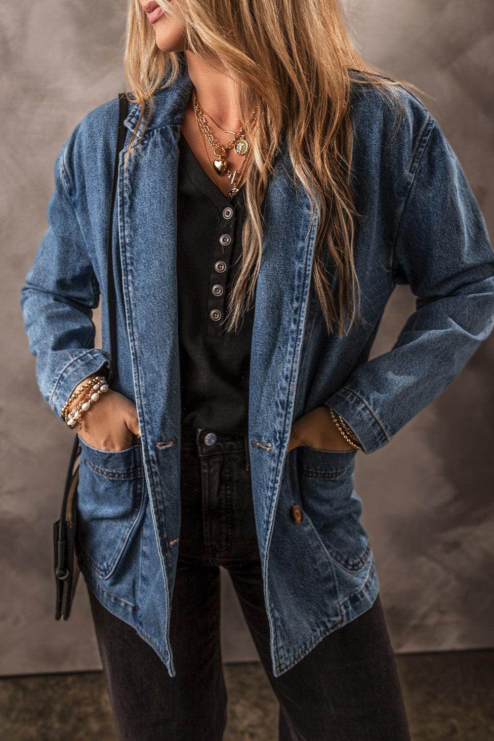 Pocketed Long Sleeve Denim Jacket for Women Stylish Fit