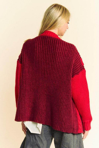 Davi &amp; Dani Cable-Knit Color Block Open Front Cardigan Cozy