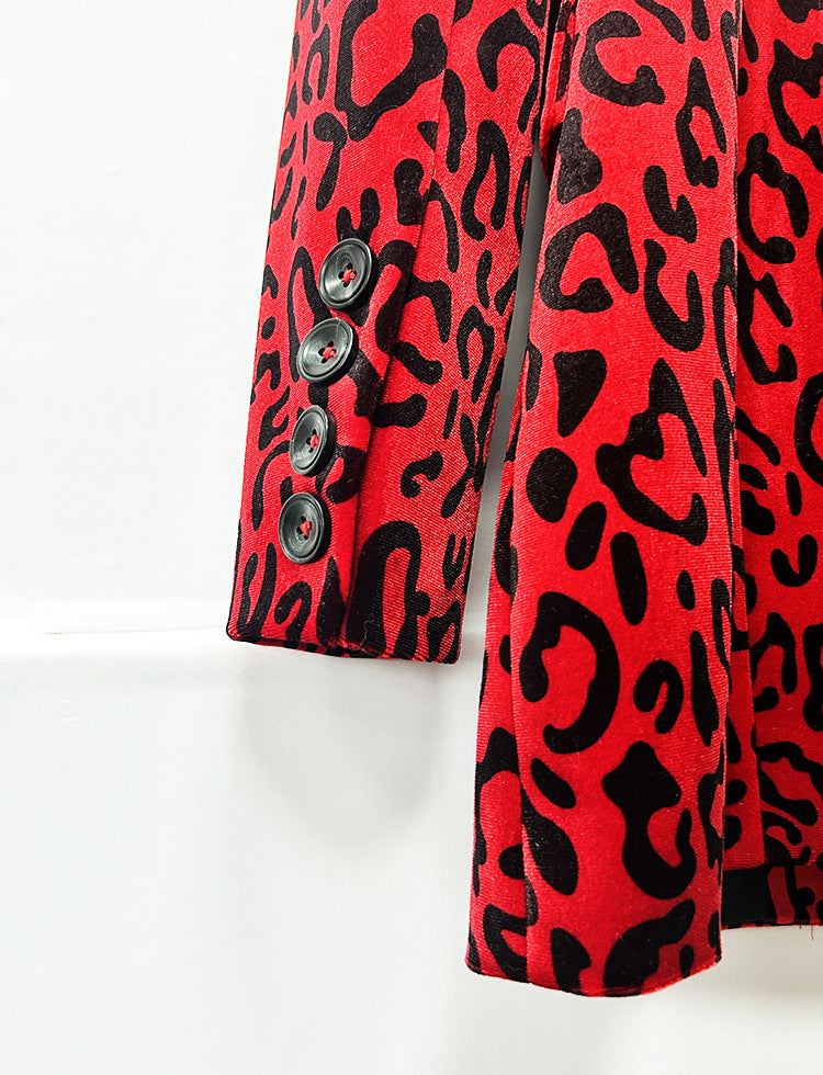Leopard Print Double Breasted Blazer &amp; Midi Pencil Skirt 2-Piece Suit Set