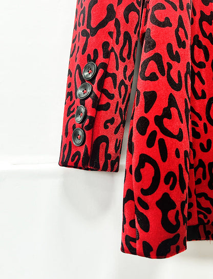 Leopard Print Double Breasted Blazer &amp; Midi Pencil Skirt 2-Piece Suit Set