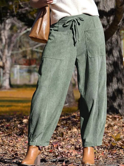 Casual Corduroy Wide Leg Pants with Pockets