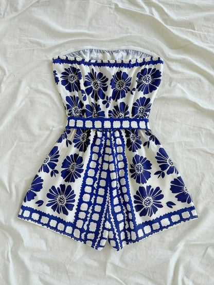 Printed Tube Tie Waist Romper