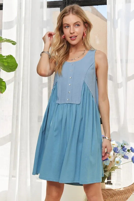 New Summer Decorative Button Sleeveless Babydoll Dress For Women – Flowy &amp; Feminine, Trendy, Stylish, Fashionable, Summer Dress