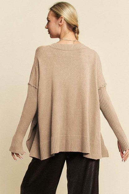 Davi &amp; Dani Ribbed Side Slit V-Neck Sweater for Women