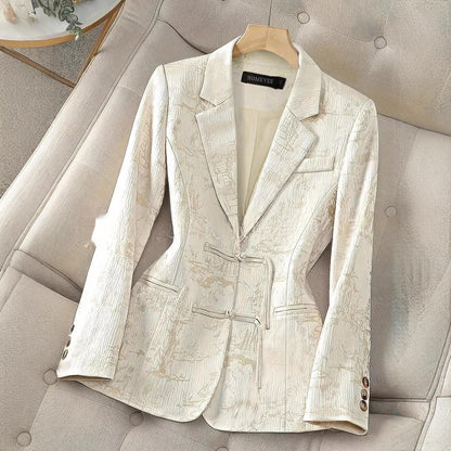 Chinese-style Solid-color Elegant Jacquard Two-button Blazer