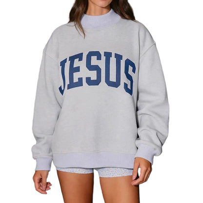Printed Letter Crewneck Long-Sleeve Loose-Fit Versatile Sweatshirt