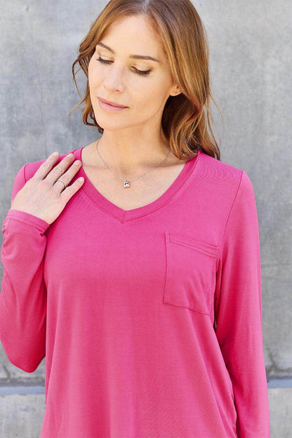 Basic Bae Full Size V-Neck Long Sleeve Top for Women