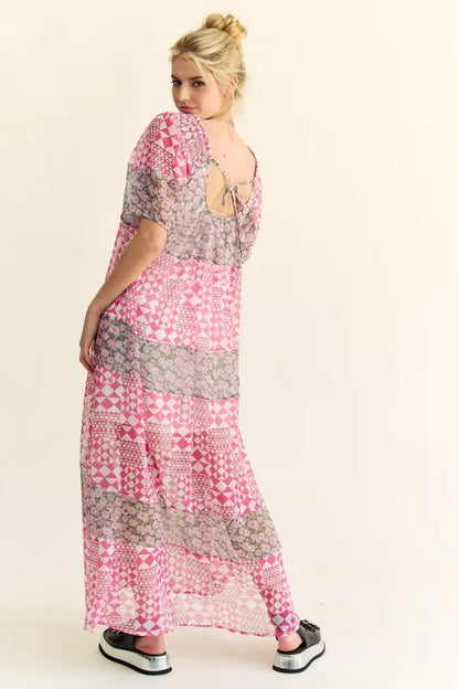 Davi &amp; Dani Multi Floral Square Neck Puff Sleeve Maxi Dress
