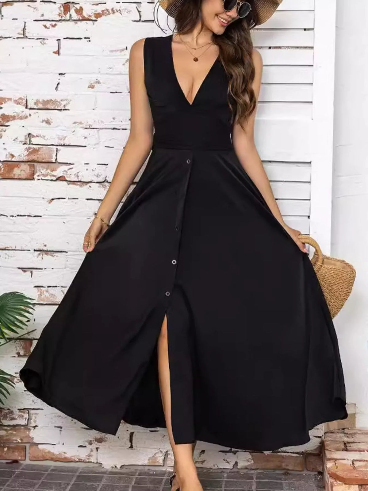 Full Size Slit V-Neck Sleeveless Dress Plus Size