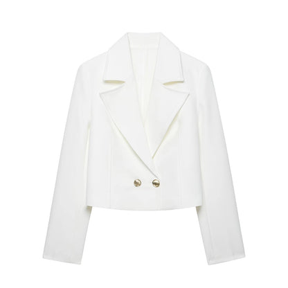 Womens Short Double-breasted Blazer With Shoulder Pads