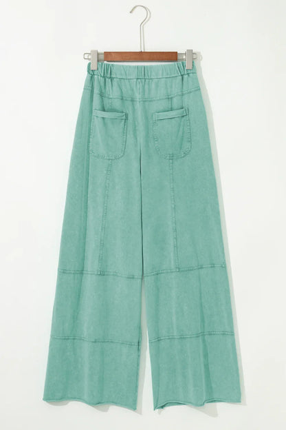 Black Mineral Wash Exposed Seam Wide Leg Cargo Pants