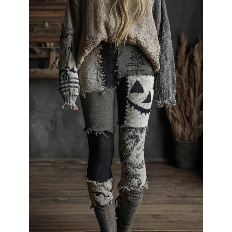 Womens All-Match Fashionable Printed Knitted Leggings
