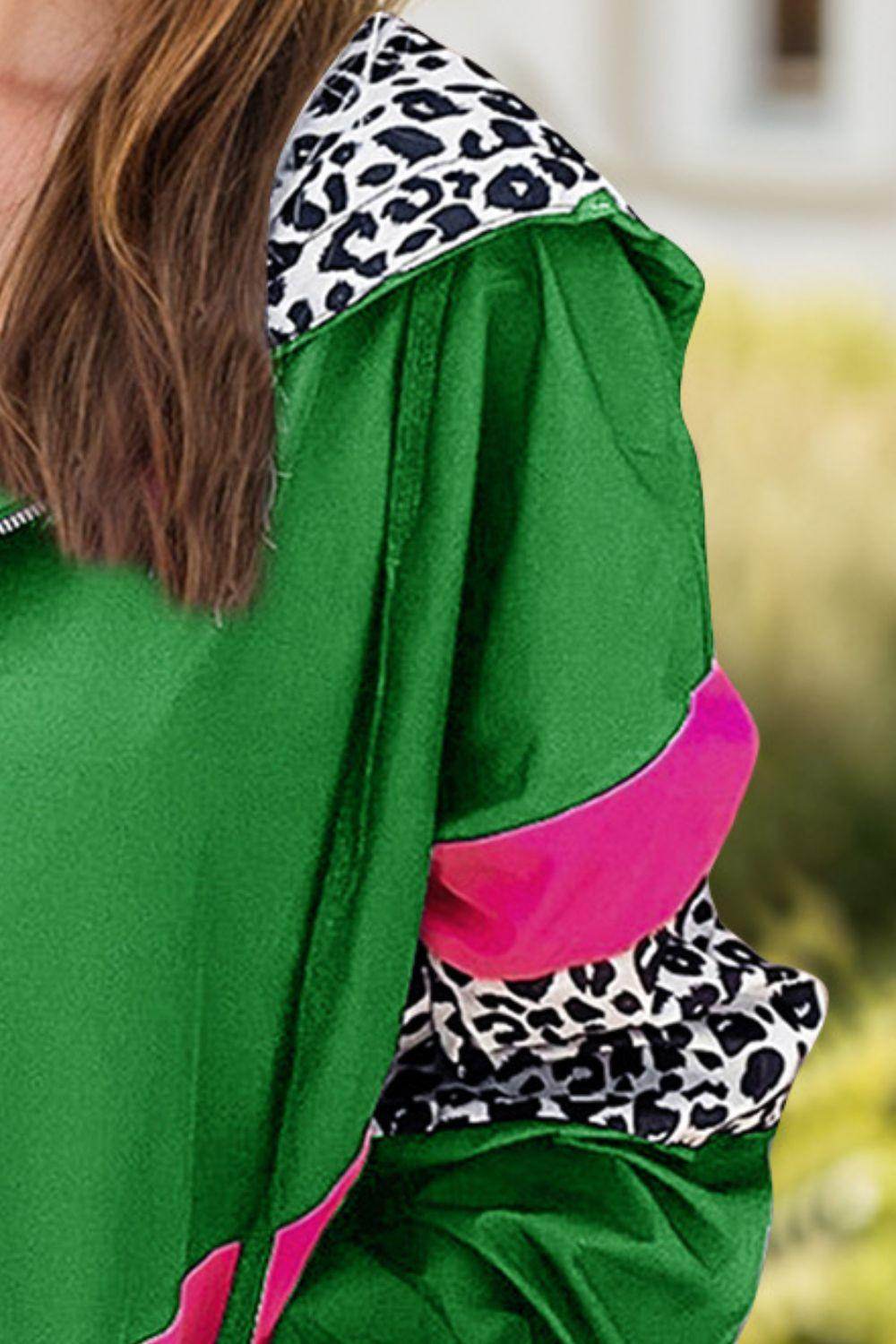 Leopard Zip Up Long Sleeve Hooded Jacket for Women