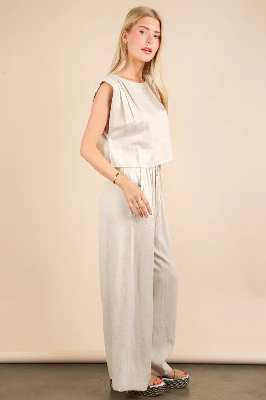 VERY J Solid Woven Top &amp; Pants Set