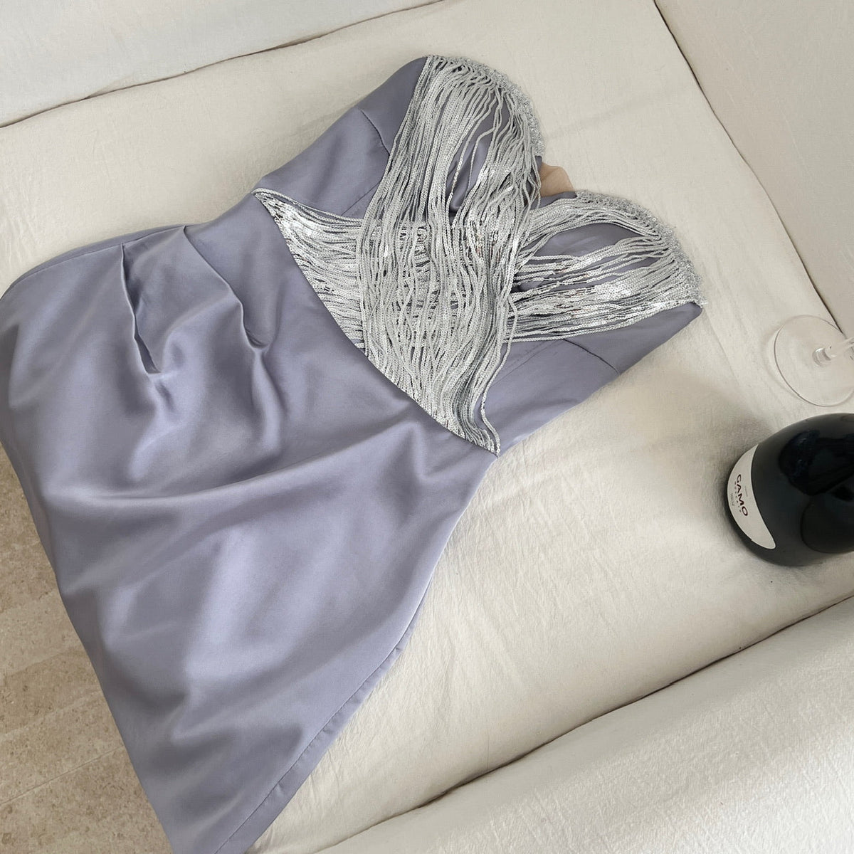 Lustrous Silver Shimmer Sexy Strapless Women&