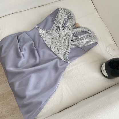 Lustrous Silver Shimmer Sexy Strapless Women&