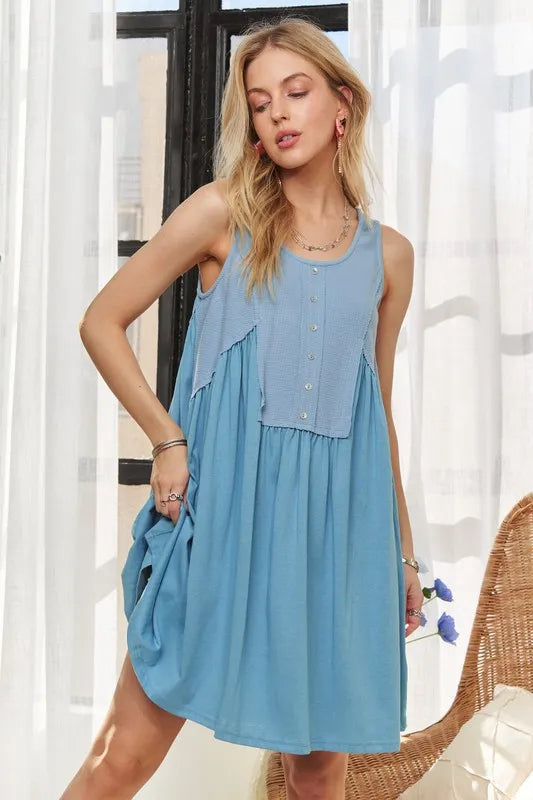 New Summer Decorative Button Sleeveless Babydoll Dress For Women – Flowy &amp; Feminine, Trendy, Stylish, Fashionable, Summer Dress