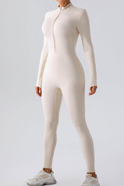Half Zip Mock Neck Active Jumpsuit for Women Comfort Fit