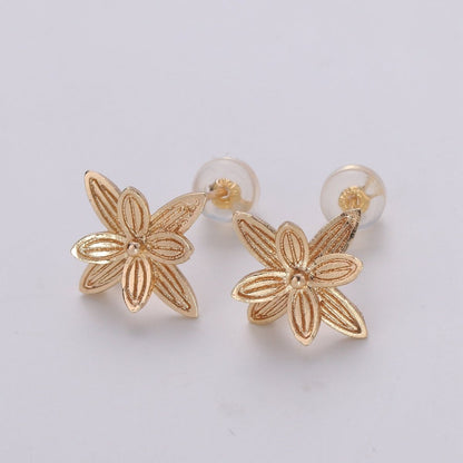 1 Pair Dainty Gold Filled Blooming Flower Studs  L-018