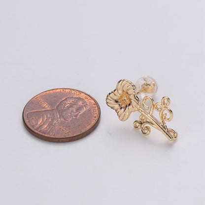 1 Pair Gold Filled Flower Studs  L-017