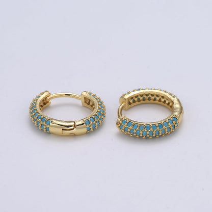 1 pair Hoops - Black, Blue, Clear, Red, Green, Multi-color Zirconia or Teal Gold CZ earrings - 24K Gold Huggie hoops  Q-434 - Q-439