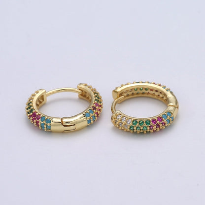 1 pair Hoops - Black, Blue, Clear, Red, Green, Multi-color Zirconia or Teal Gold CZ earrings - 24K Gold Huggie hoops  Q-434 - Q-439