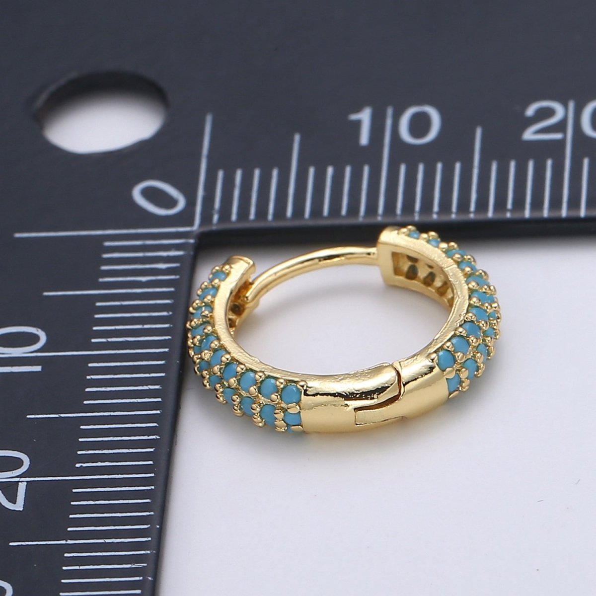 1 pair Hoops - Black, Blue, Clear, Red, Green, Multi-color Zirconia or Teal Gold CZ earrings - 24K Gold Huggie hoops  Q-434 - Q-439