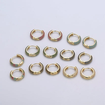 1 pair Hoops - Black, Blue, Clear, Red, Green, Multi-color Zirconia or Teal Gold CZ earrings - 24K Gold Huggie hoops  Q-434 - Q-439