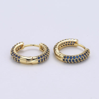 1 pair Hoops - Black, Blue, Clear, Red, Green, Multi-color Zirconia or Teal Gold CZ earrings - 24K Gold Huggie hoops  Q-434 - Q-439