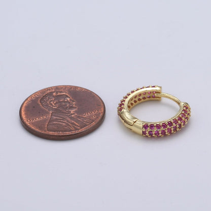 1 pair Hoops - Black, Blue, Clear, Red, Green, Multi-color Zirconia or Teal Gold CZ earrings - 24K Gold Huggie hoops  Q-434 - Q-439