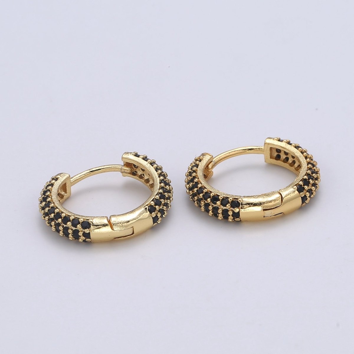 1 pair Hoops - Black, Blue, Clear, Red, Green, Multi-color Zirconia or Teal Gold CZ earrings - 24K Gold Huggie hoops  Q-434 - Q-439