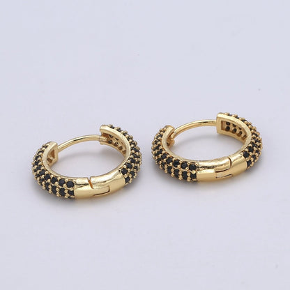 1 pair Hoops - Black, Blue, Clear, Red, Green, Multi-color Zirconia or Teal Gold CZ earrings - 24K Gold Huggie hoops  Q-434 - Q-439