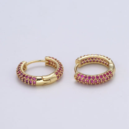 1 pair Hoops - Black, Blue, Clear, Red, Green, Multi-color Zirconia or Teal Gold CZ earrings - 24K Gold Huggie hoops  Q-434 - Q-439