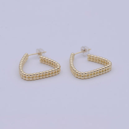 1 Pair Minimalist Gold Filled Beaded Geometrical Triangle Shape Earring - 18k gold Filled Hoop triangle Earring T-244