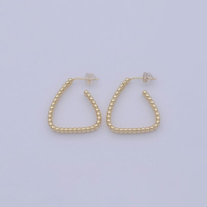 1 Pair Minimalist Gold Filled Beaded Geometrical Triangle Shape Earring - 18k gold Filled Hoop triangle Earring T-244