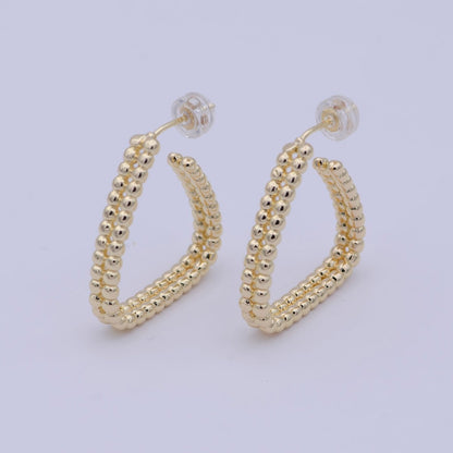 1 Pair Minimalist Gold Filled Beaded Geometrical Triangle Shape Earring - 18k gold Filled Hoop triangle Earring T-244