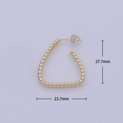 1 Pair Minimalist Gold Filled Beaded Geometrical Triangle Shape Earring - 18k gold Filled Hoop triangle Earring T-244