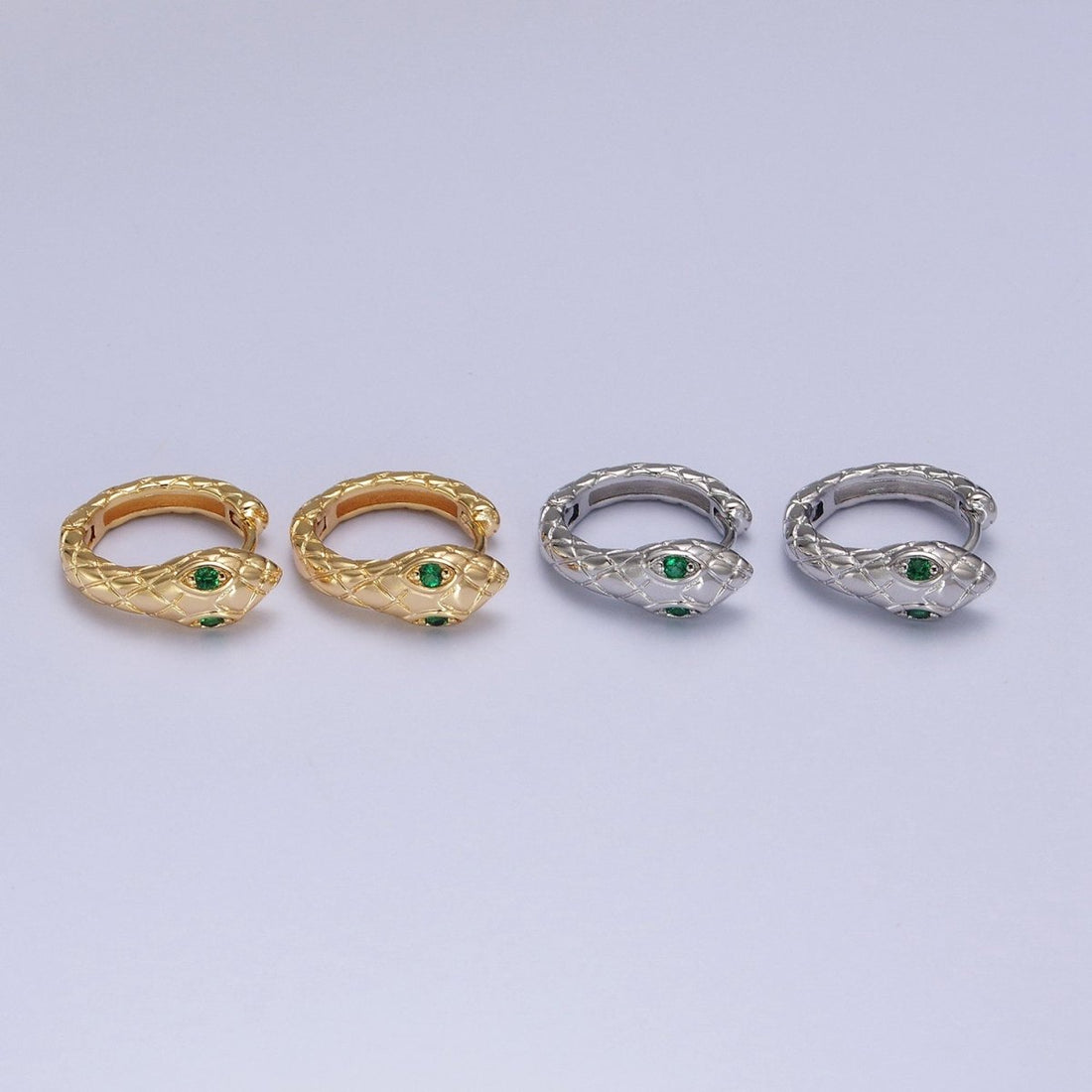 1 pair SNAKE Head Emerald Green Zirconia Eye hoops-Snake CZ Pave Cluster earrings -24K Gold Filled Huggie or Silver Hoop AB055 AB056