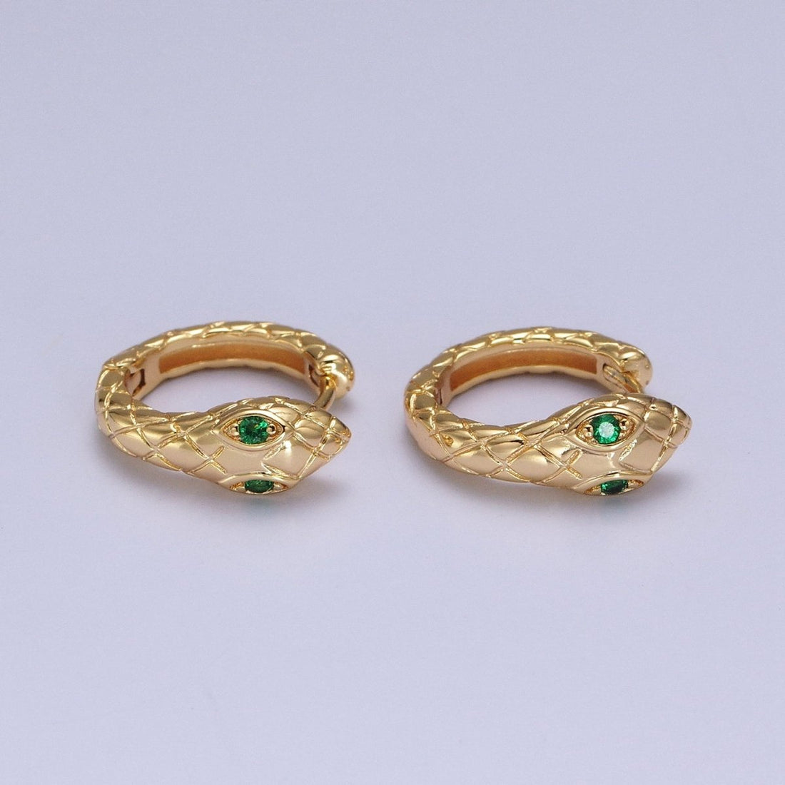 1 pair SNAKE Head Emerald Green Zirconia Eye hoops-Snake CZ Pave Cluster earrings -24K Gold Filled Huggie or Silver Hoop AB055 AB056